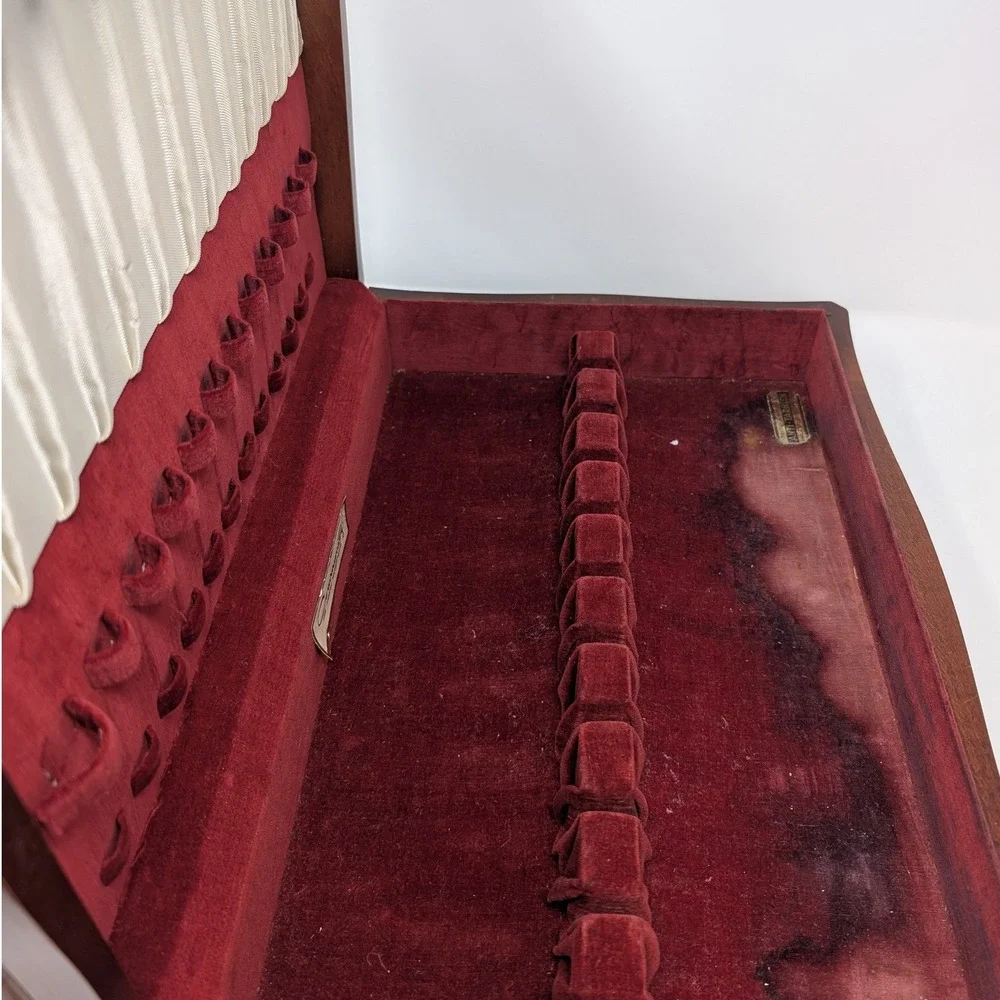 Vintage Art Nouveau Waterfall Front Anti Tarnish Wood Silverware Storage Box